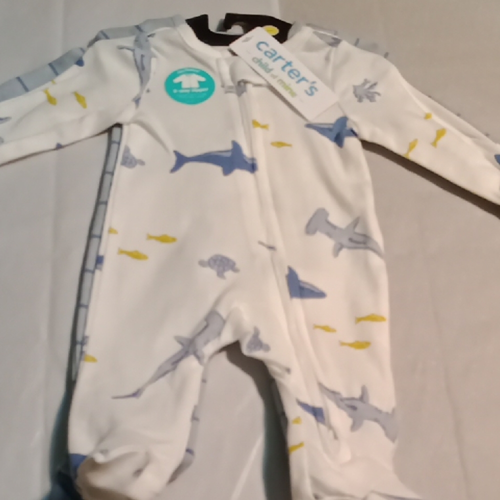 Carter's White and Blue Shark Print Footie